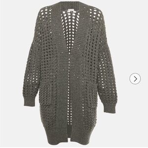 Brunello Cucinelli Open-Knit Pocket Cardigan in Gray